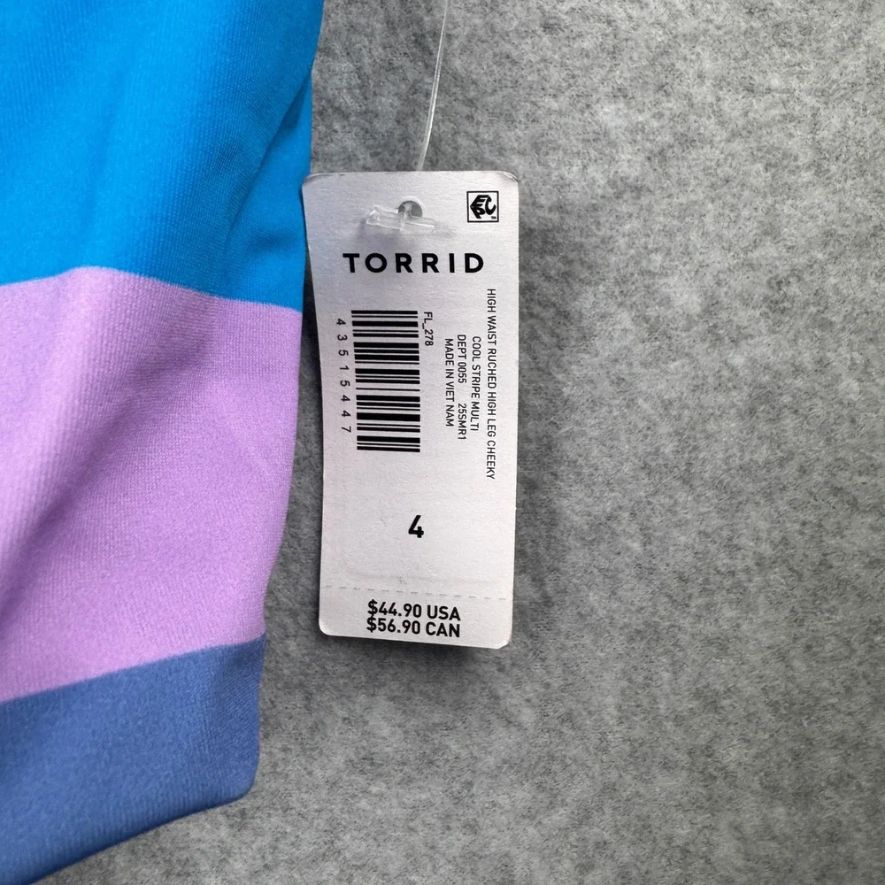 Torrid Swim Bottoms Womens 4X Purple‎ Blue High Waist Ruched Cheeky Striped NEW
